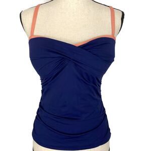 Tommy Bahama Twist Front Tankini Bathing Suit Top Blue Pink Womens Sz Small